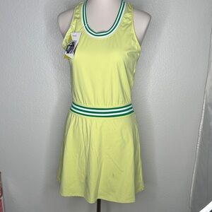 HALARA NWT Neon Yellow Racerback Mini Dress with Green Striped Trim